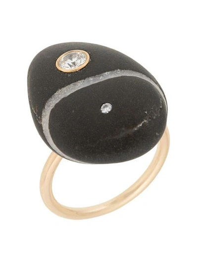 Shop Cvc Stones 18kt Yellow Gold Castle Rock Diamond Pebble Ring In Black