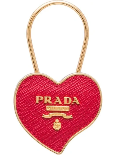 Shop Prada Metal And Saffiano Leather Keychain In Red
