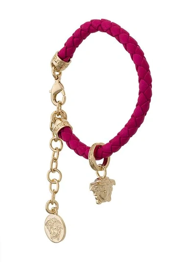 Shop Versace Medusa Charm Leather Bracelet In Pink