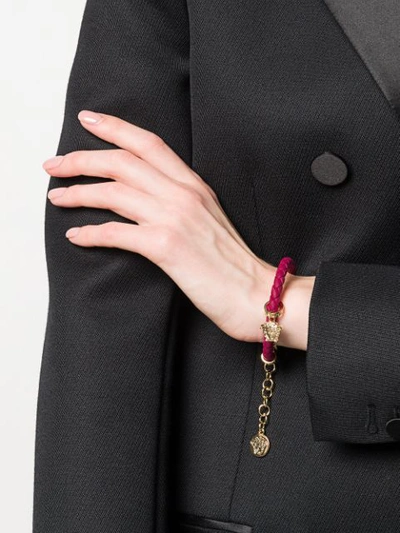 Shop Versace Medusa Charm Leather Bracelet In Pink