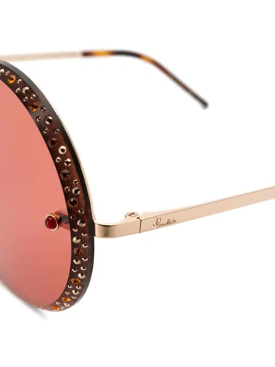 Shop Pomellato Eyewear Rhinestone Embellished Round Sunglasses In Brown