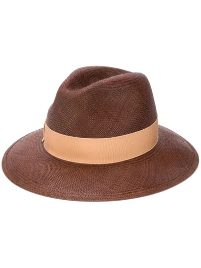 BORSALINO NARROW BRIM STRAW HAT - 棕色