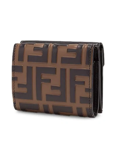 Shop Fendi Ff Micro Trifold Wallet In Brown