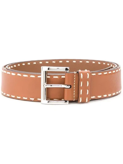 Shop Prada Contrast-stitch Buckle Belt In F0606 Brown