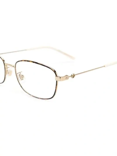 Shop Gucci Thin Tortoiseshell Square Frame Glasses In Gold