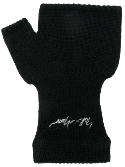 Shop Yohji Yamamoto Logo Embroidered Gloves - Black