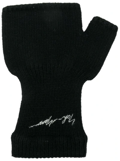 Shop Yohji Yamamoto Logo Embroidered Gloves - Black