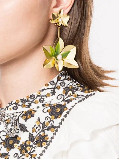 Shop Mercedes Salazar Flower Drop Earrings In Gold