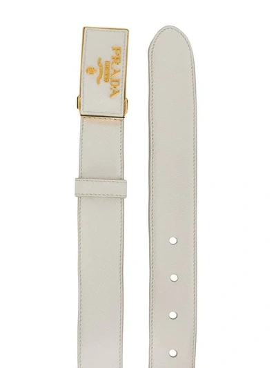 Shop Prada Saffiano Logo Buckle Belt In White