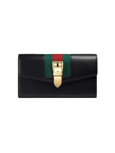 Shop Gucci Sylvie Leather Continental Wallet In Black