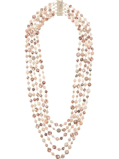 Shop Rosantica Long Beaded Loop Necklace In Pink
