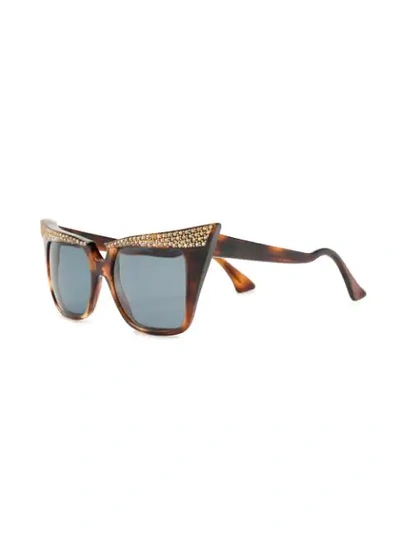 Pre-owned A.n.g.e.l.o. Vintage Cult 1990's Crystal Embellished Cat Eye Sunglasses - Brown