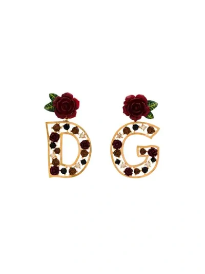 Shop Dolce & Gabbana Gold Dg Rose Embellished Earrings