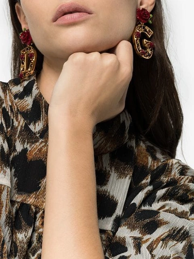 Shop Dolce & Gabbana Gold Dg Rose Embellished Earrings