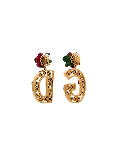 Shop Dolce & Gabbana Gold Dg Rose Embellished Earrings