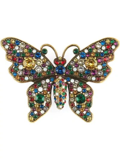 Shop Gucci Crystal Studded Butterfly Brooch In 8518