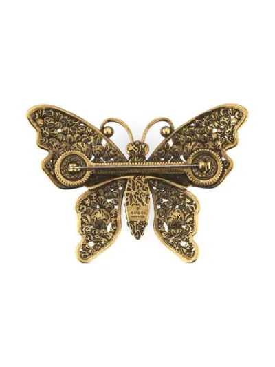 Shop Gucci Crystal Studded Butterfly Brooch In 8518