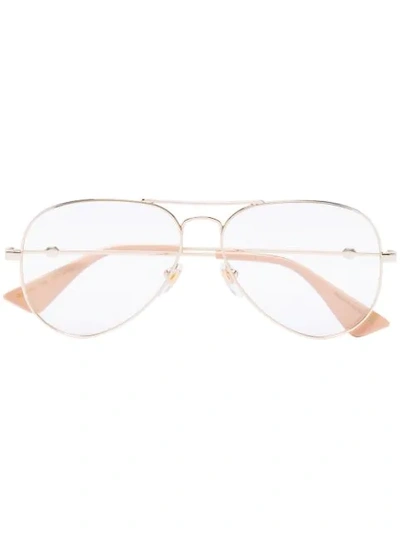 Shop Gucci Aviator Glasses In Gold