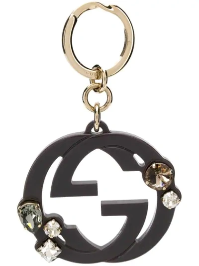 Shop Gucci Interlocking G Logo Keyring - Grey