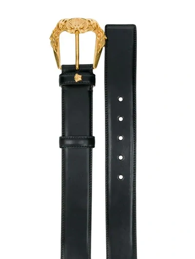 Shop Versace Baroque Buckle Belt In Black