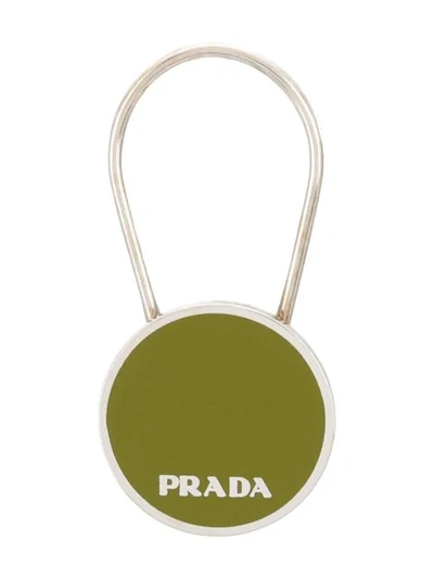 Shop Prada Logo Keychain In F0394 Green/ Silver
