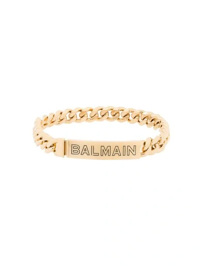 Shop Balmain Embossed Logo Choker - Metallic