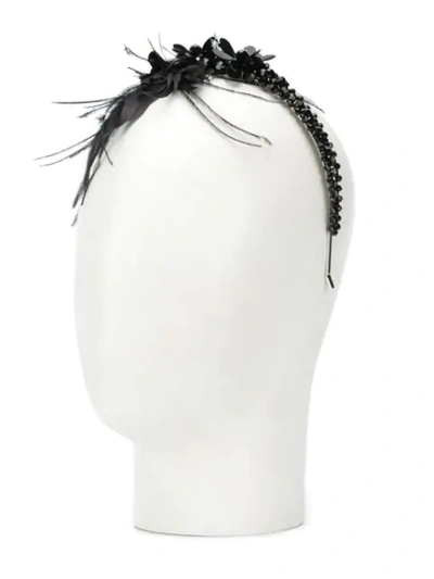 Shop Simone Rocha Embellished Feather Hairband In Black