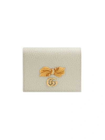 Shop Gucci Leather Card Case With Bow In White