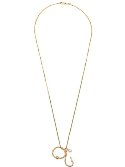Shop Jw Anderson Gold Hook Necklace With Pearls
