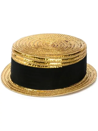 Shop Saint Laurent Small Boater Hat In Gold