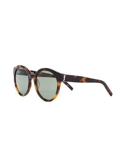 Shop Saint Laurent Round Tortoiseshell Sunglasses In Brown