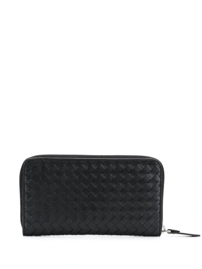 Shop Bottega Veneta Intrecciato Weave Zip-around Wallet In Black