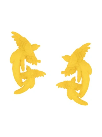 Shop Olgafacesrok Double Bird Earrings In Yellow