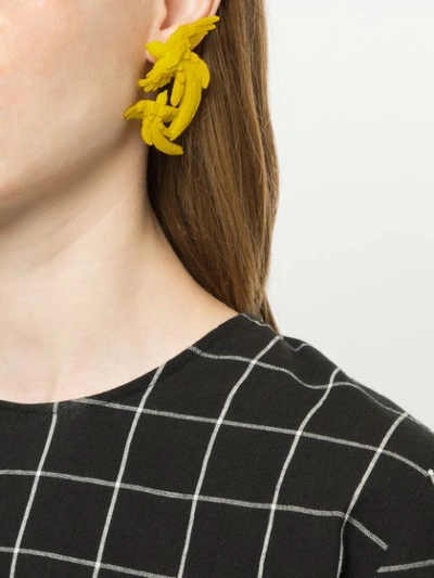 Shop Olgafacesrok Double Bird Earrings In Yellow