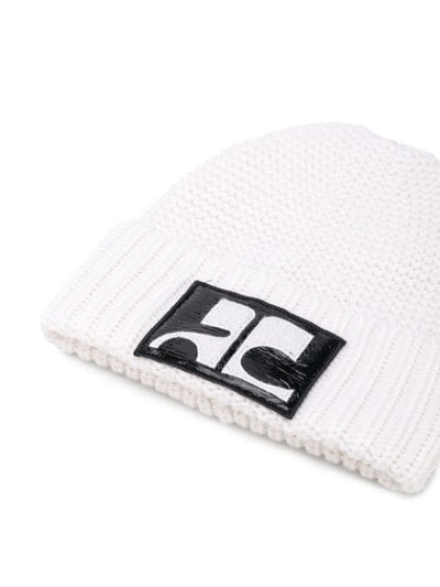 Shop Courrèges Logo Knitted Beanie In White