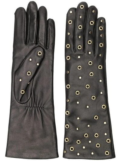 Shop Agnelle Eyelet Embellished Gloves In Black
