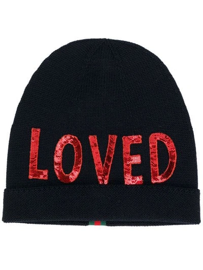 Shop Gucci Loved Beanie In Blue