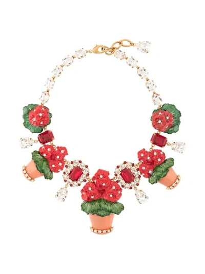 Shop Dolce & Gabbana Flower Pot Necklace In Red