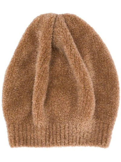 Shop Brunello Cucinelli Textured Beanie Hat In C1932 Brown