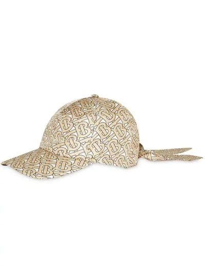 Shop Burberry Monogram Print Silk Baseball Cap In Neutrals