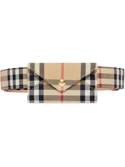 BURBERRY ENVELOPE DETAIL VINTAGE CHECK COTTON BELT - 棕色