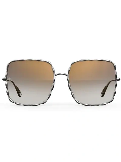 Shop Elie Saab Oversized Square Shaped Sunglasses In Metallic