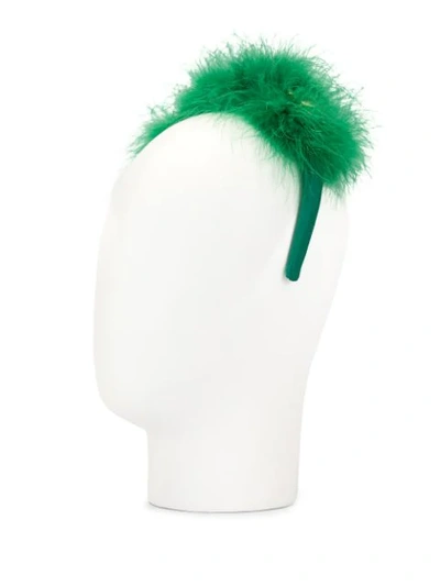 Shop Dolce & Gabbana Feather And Flower Headband In Green