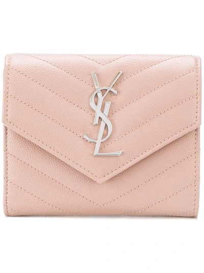 Shop Saint Laurent Monogram Compact Tri-fold Wallet In Pink