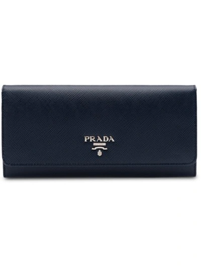 Shop Prada Saffiano Leather Wallet - Blue