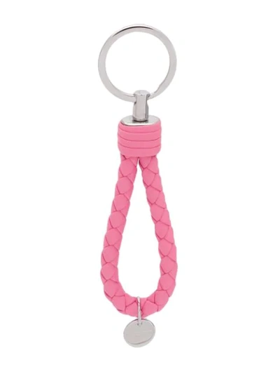 Shop Bottega Veneta Woven Rope Keyring In Pink
