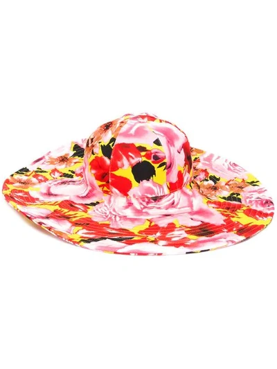 Shop Msgm Floral Pattern Sun Hat In Pink