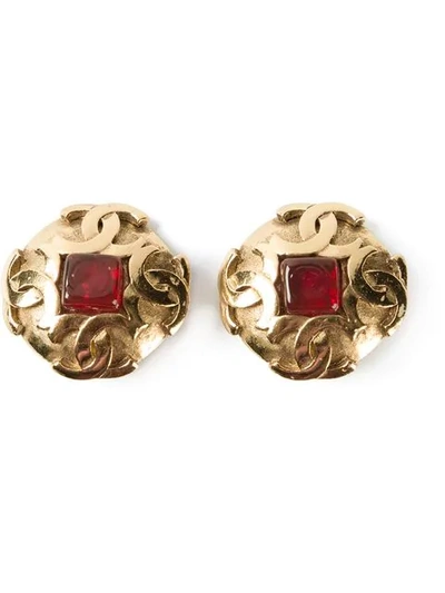 Pre-owned Chanel Round Gem Clip-on Earrings In Metallic