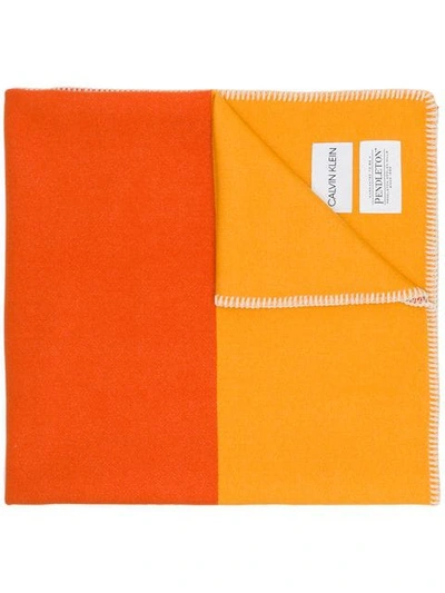 Shop Calvin Klein 205w39nyc Embroidered Edges Scarf In 865 Yellow/ Orange