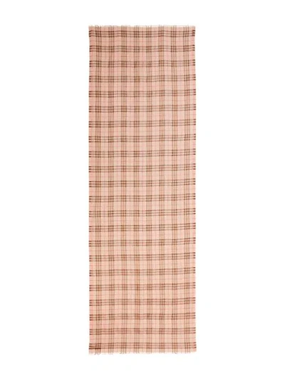 Shop Burberry Metallic Check Wool Silk Blend Scarf In Pink